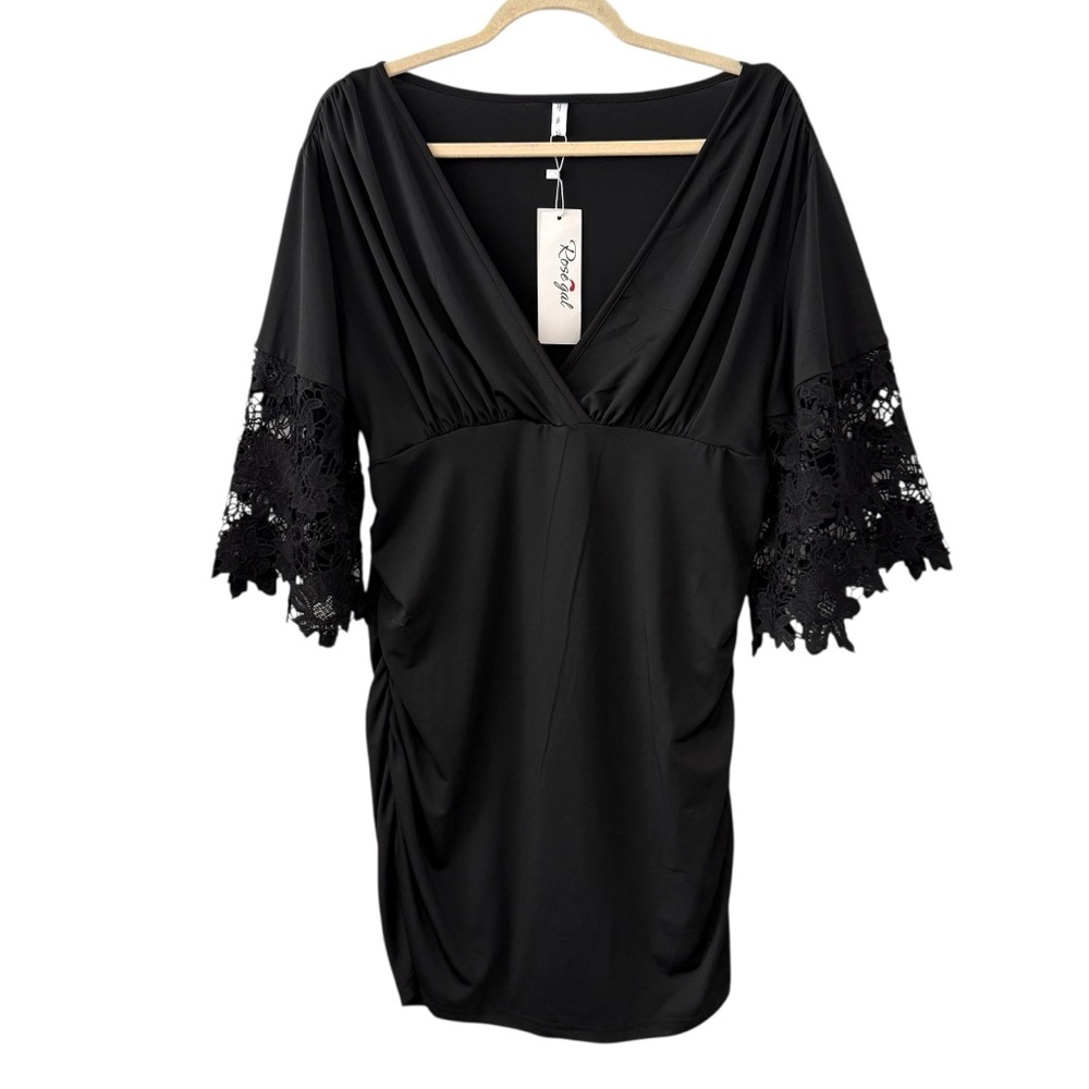 NWT Rosegal Black Mini Dress with Crochet Lace Sleeves – Size XL Size 14